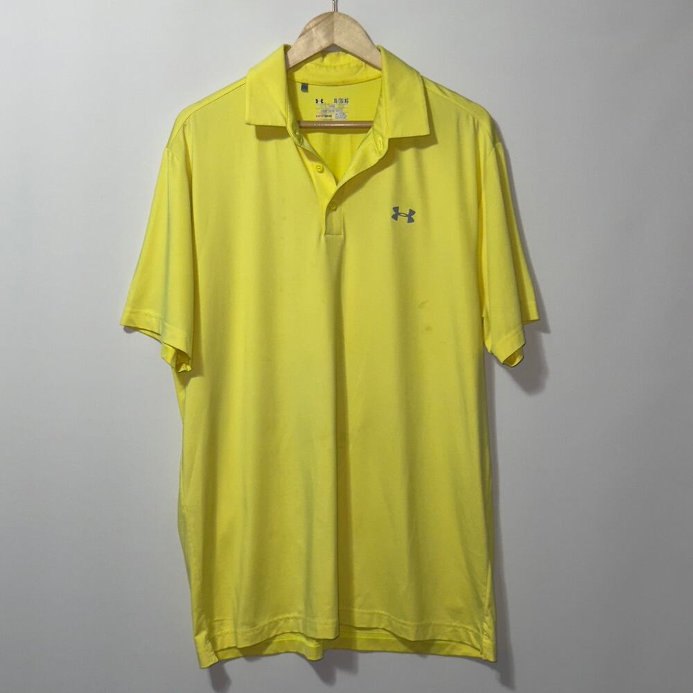 Under Armour HeatGear Yellow Polo Shirt Men’s XL Loose Fit